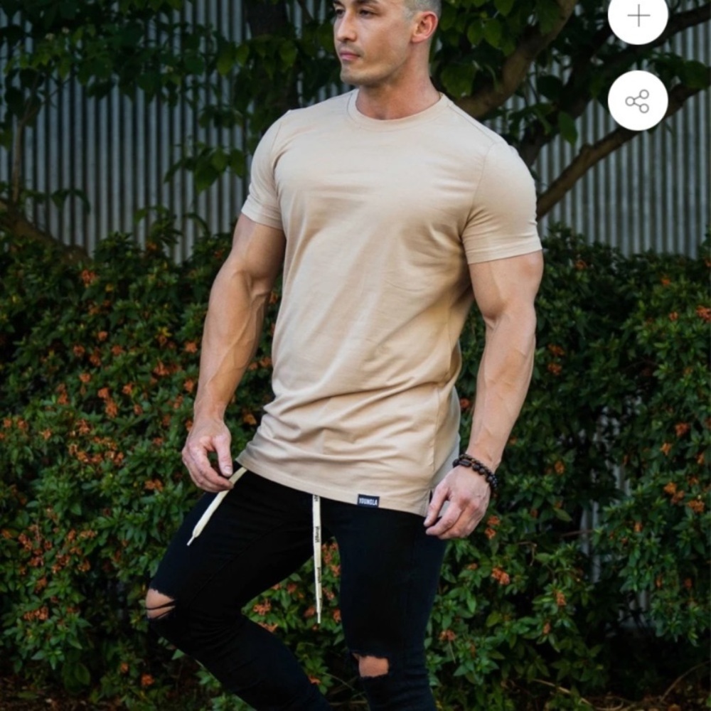 YOUNGLA ESSENTIAL JACKED TEES in tan L